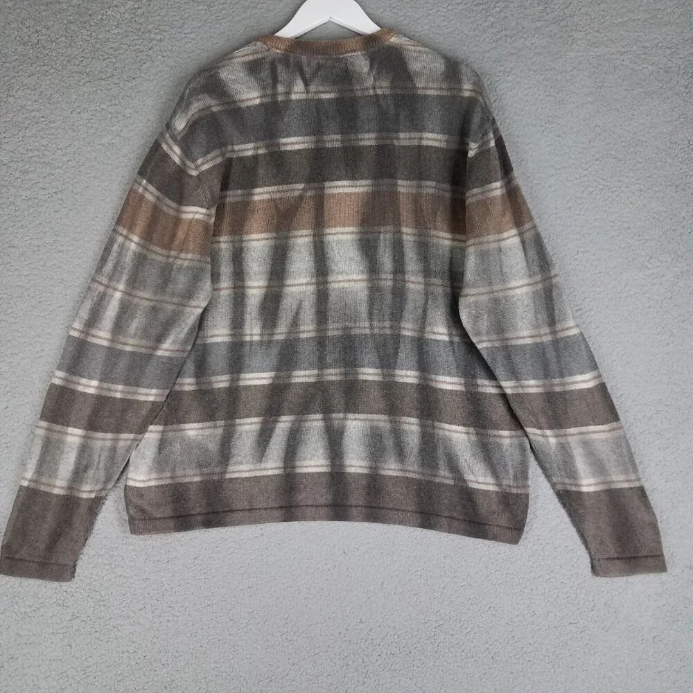 Hickey Freeman Sweater Adult XL Pullover Brown Striped Cotton Cashmere Blend Men